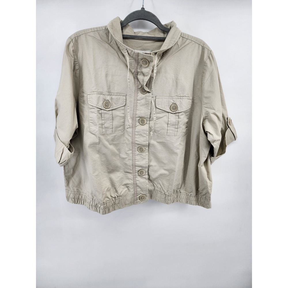 Christopher & Banks Tan Utility Jacket Womens XL Short Sleeve Button Up‎ Cropped